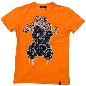 Avenue George V Paris T-Shirt Rhinestone Teddy Bear Men's Orange Shirt 2XL
